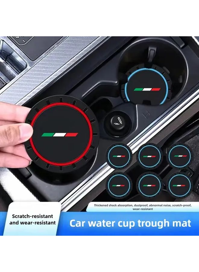 2pcs Red Car Cup Mats For Front Rear Seats Durable PVC Easy To Clean Sports Logo - Image 1
